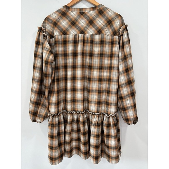 NEW Listicle Plaid Peplum Style Dress Size Medium Flannel Cottagecore Prairie - Picture 2 of 9